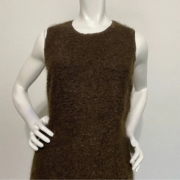 DKNY Brown Wool Blend Sleeveless Ruffle Hem Fit and Flare Midi Dress Size 10 - Picture 2 of 8